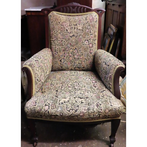 73 - 19th century piercework decorated mahogany upholstered salon style armchair. Approx. 95cm H x 65cm W... 