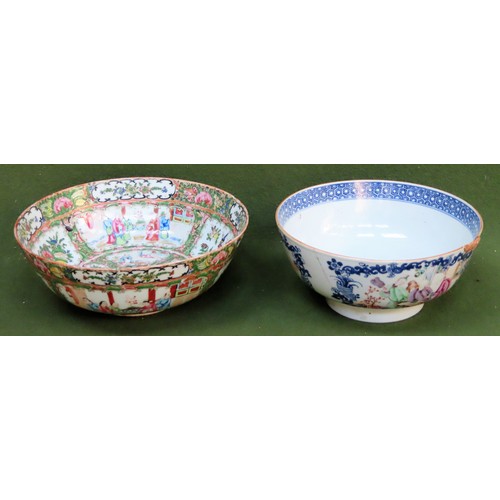 259 - 19th century Cantonese bowl, plus another handpainted Oriental bowl