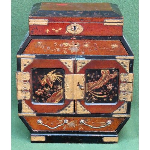 294 - Vintage Oriental lacquered and gilded sectional jewellery casket. Approx. 26cm H x 21cm W x 10cm D