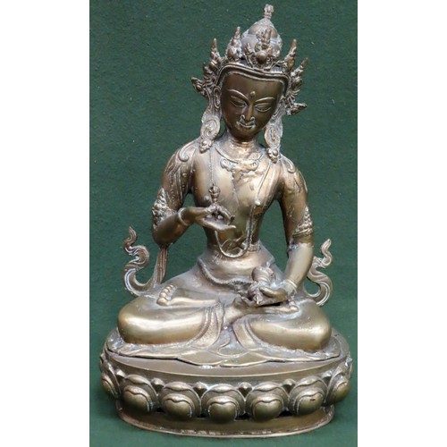 292 - 19th century Brass figure of an Eastern Deity, with engraved decoration. Approx. 42cm H x 27cm W