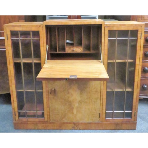 179 - Art Deco Walnut veneered side by side cabinet, by Hamptons. Approx. 109cm H x 122cm W x 26.5cm D