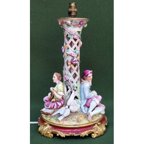 19 - RTV- Early Royal Worcester handpainted ceramic figure form table lamp, dated 1865. Approx. 40cm H