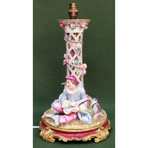 19 - RTV- Early Royal Worcester handpainted ceramic figure form table lamp, dated 1865. Approx. 40cm H