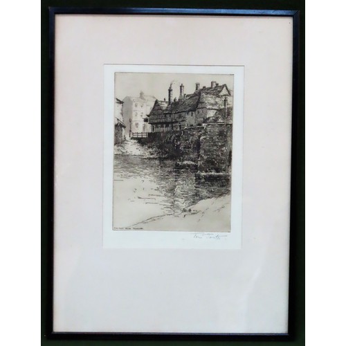 167 - R T V -Tom Foster framed monochrome etching depicting Kings John's bridge, Tewksbury. Approx. 23 x 1... 