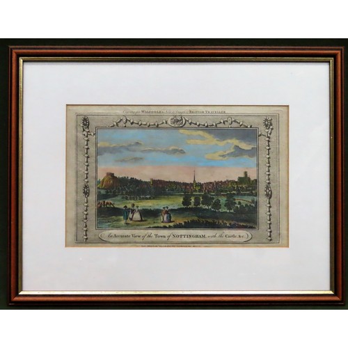 164 - 18th century framed polychrome engraving - An accurate view of the town of Nottingham. Approx. 23 x ... 