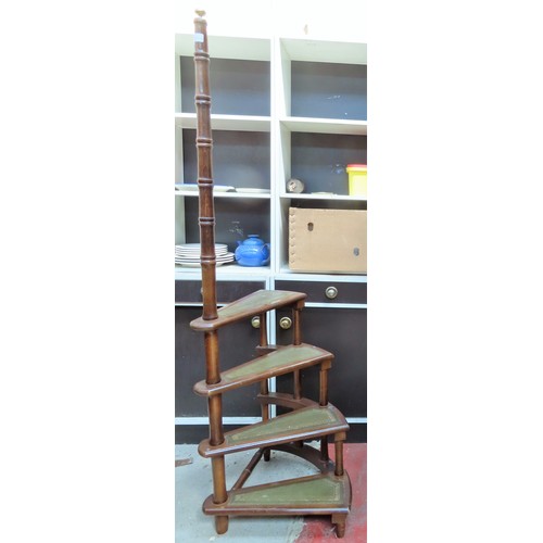 90 - Set of 20th century mahogany library steps with leather/leather effect inserts. Approx. 160cm H x 48... 