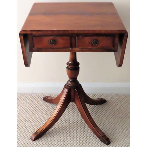 70 - 20th century small mahogany two drawer drop leaf side table on quad supports. Approx. 66cm H x 47cm ... 