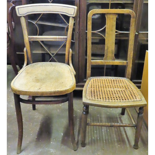 74 - Single vintage bentwood chair, plus rush seated bedroom chair