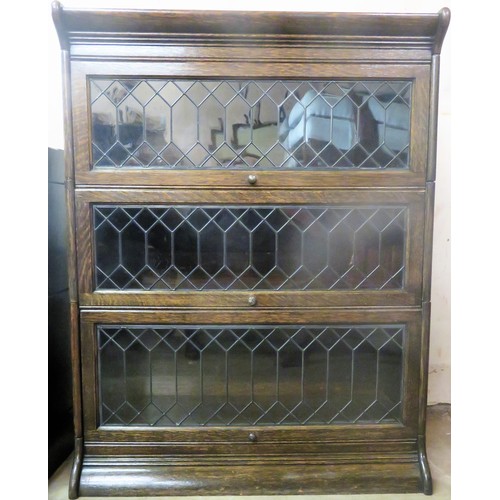 1 - Late 19th/early 20th century oak leaded glass three tier stacking bookcase. Approx. 86cms H x 113cms... 