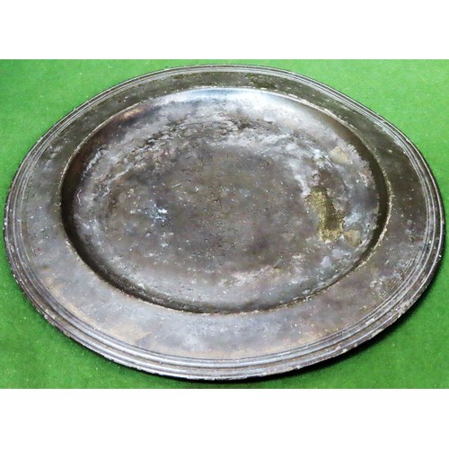 24 - 18th century Pewter shallow dish, stamped with Rose and Crown mark and initialled JG (possibly Josep... 