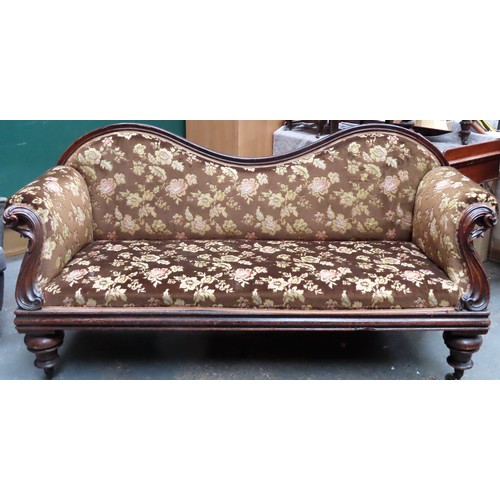 21 - Victorian carved mahogany framed and upholstered double chaise longue. Approx. 96cms H x 194cms W x ... 