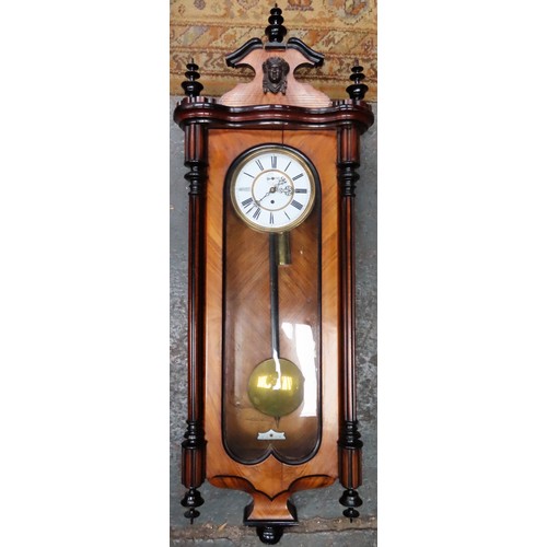 11 - 19th century walnut cased Vienna wall clock, with enamelled circular dial.  Approx. 139cms H x 48cms... 