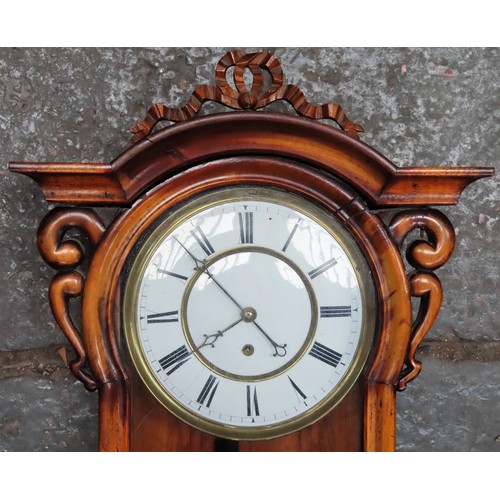 35 - 19th century walnut cased Vienna style wall clock, with enamelled circular dial. Approx. 105cms H x ... 