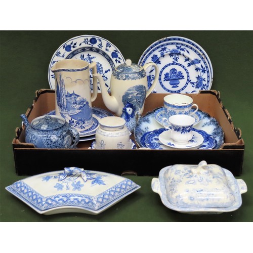 56 - Parcel of various Blue and White china including Victorian teapot on stand, Royal Albert, Spode, Asi... 