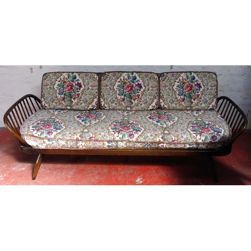 5 - Ercol mid 20th century stick back day bed with upholstered cushions. Approx. 75cms H x 206cms W x 79... 