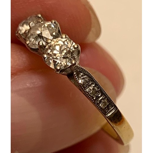 1 - 18ct GOLD RING SET WITH APPROX THREE 0.25ct DIAMONDS AND THREE VERY SMALL DIAMONDS ON EACH SIDE, SIZ... 