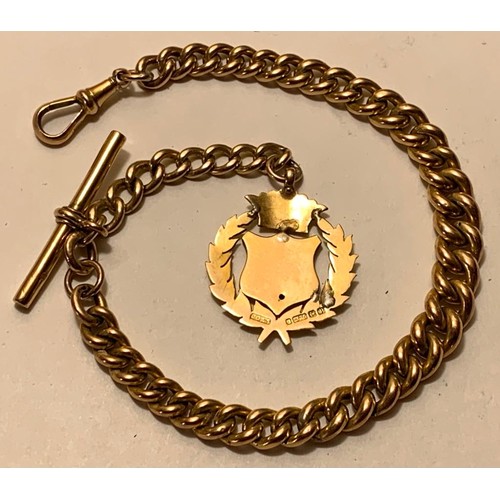 6 - 9ct GOLD WATCH CHAIN SET WITH 9ct GOLD PENDANT, TOTAL WEIGHT APPROX 19g