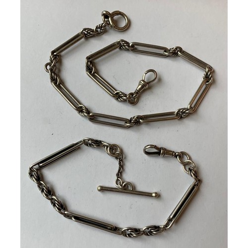 37 - STERLING SILVER WATCH CHAIN, WEIGHT APPROX 17.32g, UNMARKED SILVER COLOURED WATCH CHAIN, WEIGHT APPR... 