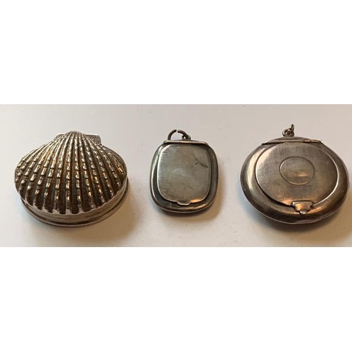 45 - SILVER SHELL BOX, SILVER ROUND BOX AND SILVER OBLONG BOX, TOTAL WEIGHT APPROX 48.27g