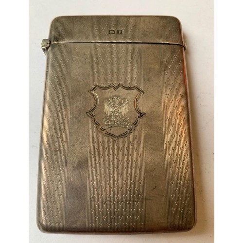 51 - SILVER CARD CASE WITH COAT OF ARMS, TOTAL WEIGHT APPROX 63.72g