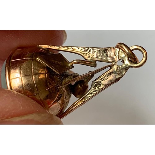 57 - 9ct GOLD ANTIQUE FOB PENDANT WITH WHITE AGATE AND MASONIC ENGRAVING, TOTAL WEIGHT APPROX 4.24g