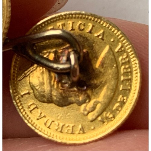 62 - GOLD COLOURED VERDAD Y JUSTICIA 1/5 DE LIBRA 1920 COINS CUFFLINKS, TOTAL WEIGHT APPROX 7.33g