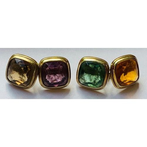 63 - GOLD COLOURED CUFFLINKS WITH FOUR COLOURS TOURMALINE APPROX 3.5ct EACH, TOTAL WEIGHT APPROX 8.84g
