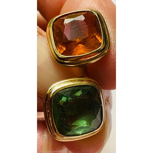 63 - GOLD COLOURED CUFFLINKS WITH FOUR COLOURS TOURMALINE APPROX 3.5ct EACH, TOTAL WEIGHT APPROX 8.84g