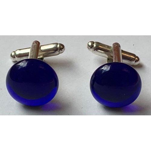 67 - SILVER COLOURED CUFFLINKS (BRISTOL BLUE)