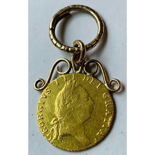 76 - GOLD COIN GEORGIUS III DEI GRATIA 1794 SHIELD BACK 1/2 GUINEA WITH MOUNTED PENDANT, TOTAL WEIGHT APP... 