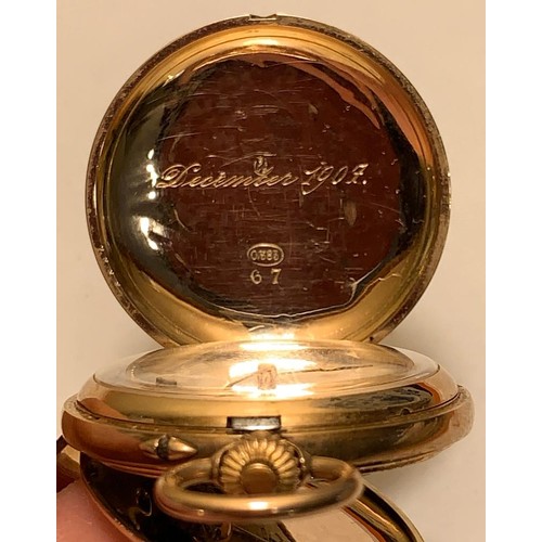 79 - 14ct GOLD ANTIQUE POCKET WATCH 0,583 138667 67 ENGRAVING INSIDE, WEIGHT APPROX 32.23g, AND 9ct GOLD ... 