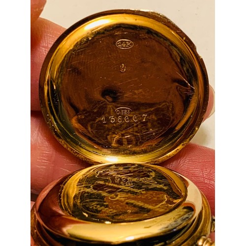 79 - 14ct GOLD ANTIQUE POCKET WATCH 0,583 138667 67 ENGRAVING INSIDE, WEIGHT APPROX 32.23g, AND 9ct GOLD ... 