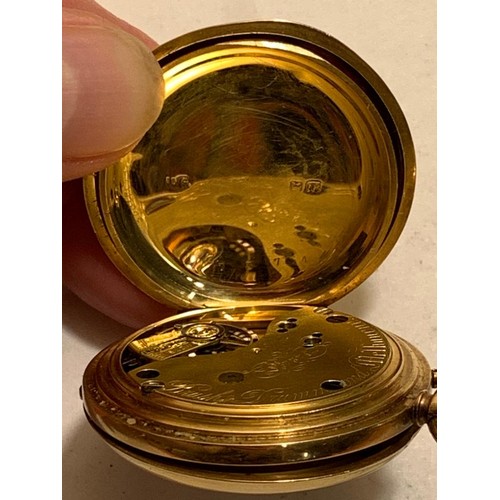 82 - 18ct GOLD ANTIQUE HALF HUNTER POCKET WATCH BRUSH & DRUMMOND MELBOURNE 7374, TOTAL WEIGHT APPROX 48.3... 