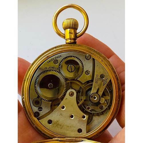 84 - 9ct GOLD ANTIQUE POCKET WATCH 15 JEWELS SWISS MADE, 337627 337.27, TOTAL WEIGHT APPROX 84.32g