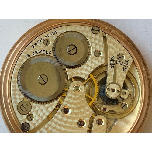 85 - 9ct GOLD ANTIQUE POCKET WATCH 15 JEWELS SWISS MADE, 13848, ENGRAVED, TOTAL WEIGHT APPROX 76.71g