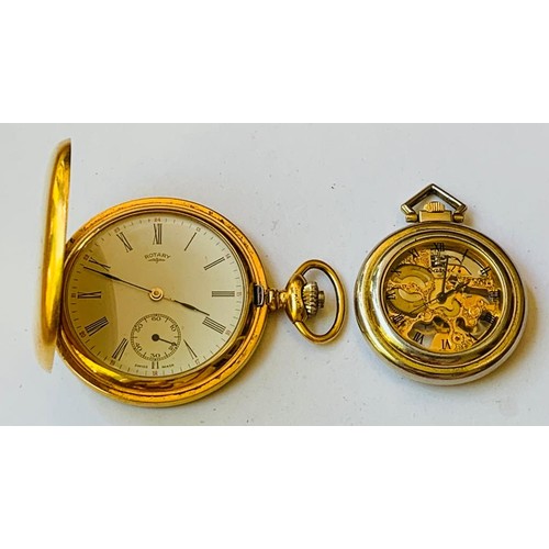 91 - GOLD COLOURED ROTARY POCKET WATCH AND GOLD COLOURED CARVEL POCKET WATCH