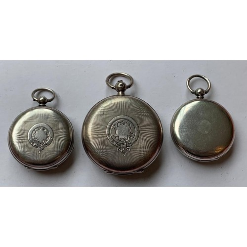 97 - TWO STERLING SILVER SMALL POCKET WATCHES, AND ANOTHER STERLING SILVER POCKET WATCH, TOTAL WEIGHT APP... 
