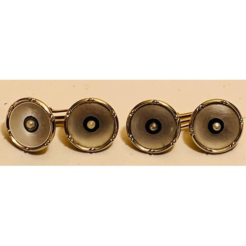 14 - PAIR OF 9ct GOLD CUFFLINKS WITH MOTHER OF PEARL AND A PEARL EACH, TOTAL WEIGHT APPROX 5.5g