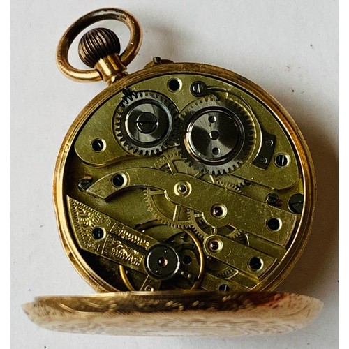 112 - 14ct GOLD ANTIQUE POCKET WATCH WITH CUIVRE INSIDE, SWISS 119857.
TOTAL WEIGHT APPROXIMATELY 46.4 GMS