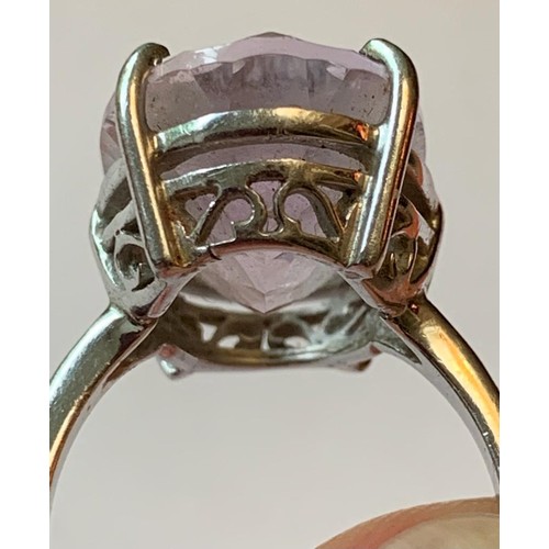 122 - 9ct WHITE GOLD COCKTAIL RING SET WITH VERY LARGE MORGANITE, SIZE M+, TOTAL WEIGHT APPROX 5.96g