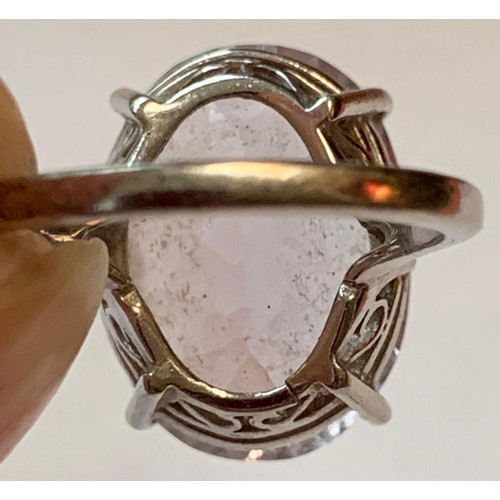 122 - 9ct WHITE GOLD COCKTAIL RING SET WITH VERY LARGE MORGANITE, SIZE M+, TOTAL WEIGHT APPROX 5.96g