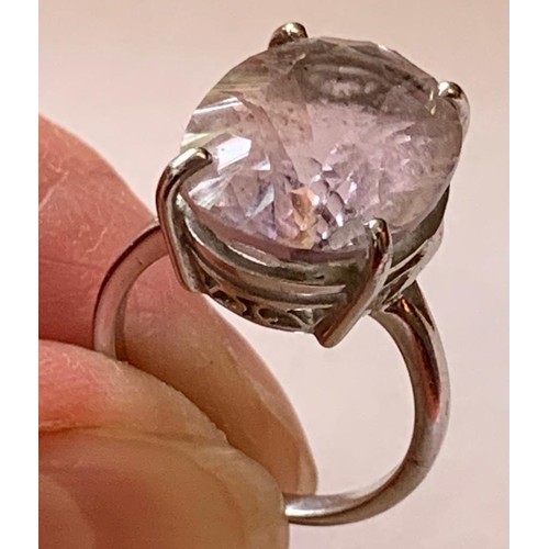 122 - 9ct WHITE GOLD COCKTAIL RING SET WITH VERY LARGE MORGANITE, SIZE M+, TOTAL WEIGHT APPROX 5.96g