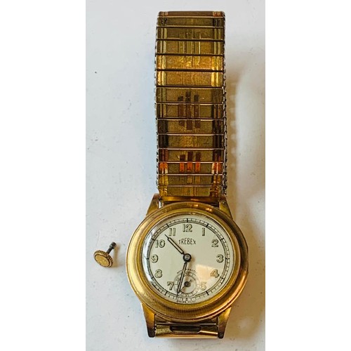 153 - 9CT GOLD TREBEX NON MAGNETIC WATCH, SWISS MADE. GROSS WEIGHT 53.64G