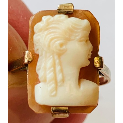 156 - 9CT GOLD ANTIQUE CAMEO RING, SIZE L+, WEIGHT 2.97G