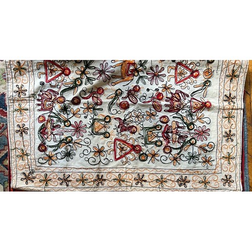 35 - MIDDLE EASTERN CREWEL WORK WALL HANGING, APPROX. 82CM X 126CM