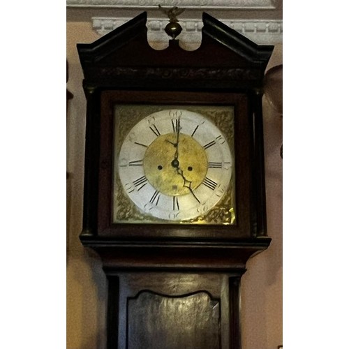 245 - OAK LONGCASE CLOCK, WATKIN OWEN LLANRWST, DIAL APPROX 33cm AND APPROX 217cm HIGH