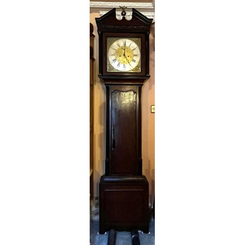 245 - OAK LONGCASE CLOCK, WATKIN OWEN LLANRWST, DIAL APPROX 33cm AND APPROX 217cm HIGH