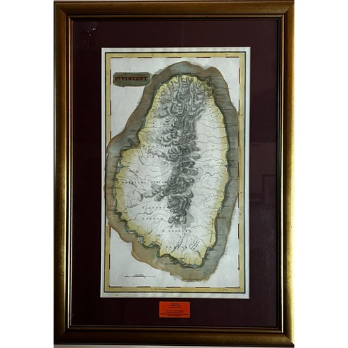 248 - ANTIQUE MAP OF ST VINCENT, FRAMED AND GLAZED, APPROX 51 x 30cm, PLUS CONTEMPORARY SIMILAR, APPROX 66... 