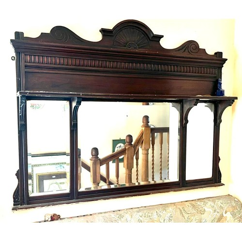 250 - POLISHED MAHOGANY OVER MANTLE MIRROR, APPROX 94 x 123cm