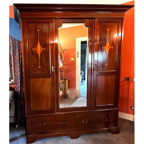 256 - EDWARDIAN CENTRE MIRRORED WARDROBE, APPROX 217cm H x 150cm W x 51cm D